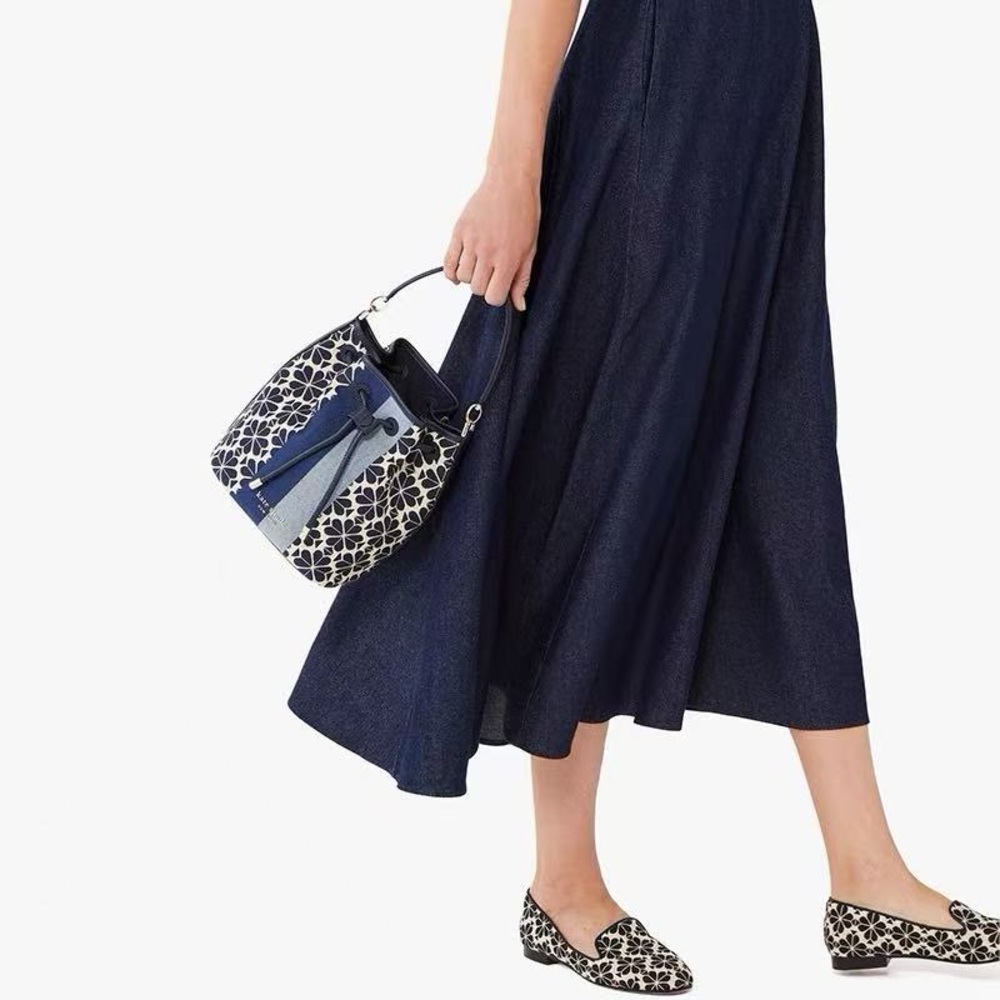 KATE SPADE NEW YORK Flower Jacquard Stripe Bucket bag blue
